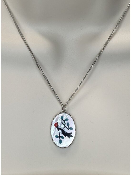 Jewelry - Vintage Artisan Mother Of Pearl Necklace With Bird & Branch Design